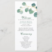 Eucalyptus groen moderne elegante zomer bruiloft programmakaart (Voorkant)