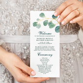 Eucalyptus groen moderne elegante zomer bruiloft programmakaart