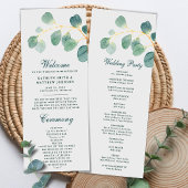 Eucalyptus groen moderne elegante zomer bruiloft programmakaart