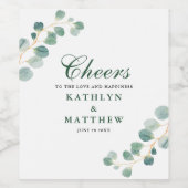 Eucalyptus groen moderne elegante zomer bruiloft wijn etiket (Enkel label)