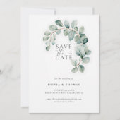 Eucalyptus groen moderne krans elegante bruiloft save the date (Voorkant)