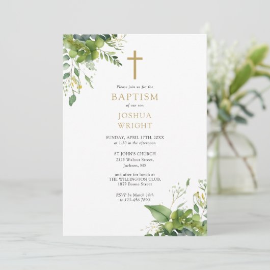 Eucalyptus groen Monogram doop doop doop Kaart (Staand voorkant)