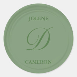 Eucalyptus Groen Monogram Faux Wax Bruiloft Ronde Sticker