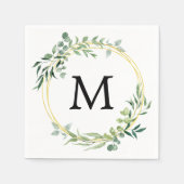 Eucalyptus groen monogram goud groen bruiloft servet (Voorkant)