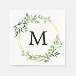 Eucalyptus groen monogram goud groen bruiloft servet