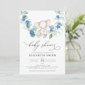 Eucalyptus groen olifant blauw baby jongen douche kaart (Staand voorkant)