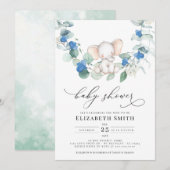 Eucalyptus groen olifant blauw baby jongen douche kaart (Voorkant / Achterkant)