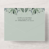 Eucalyptus groen QR code RSVP Witte Bruiloft All In One Uitnodiging (Achterkant)