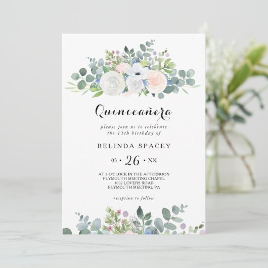 Eucalyptus groen quinceañera verjaardagsfeestje kaart (Staand voorkant)