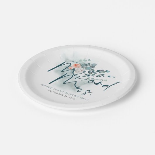 Eucalyptus groen romantische bruiloft papieren bordje (Gekanteld)