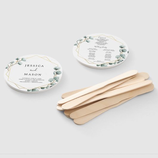 Eucalyptus groen rond bruiloft programma fan handwaaier (Niet-gemonteerd)