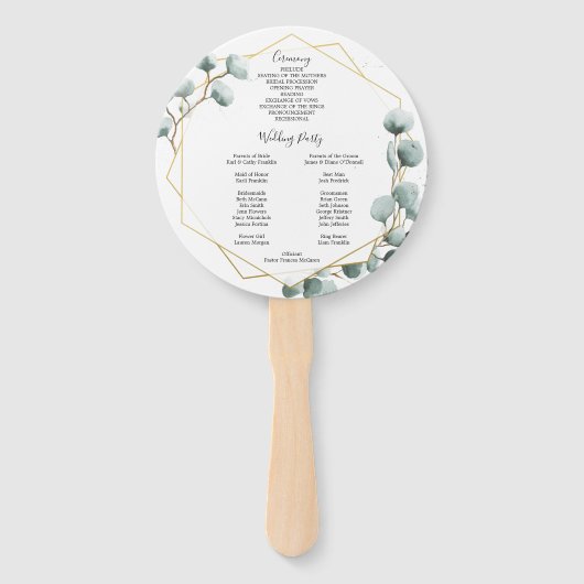 Eucalyptus groen rond bruiloft programma fan handwaaier (Achterkant)