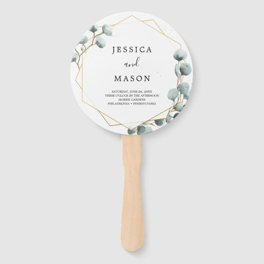 Eucalyptus groen rond bruiloft programma fan handwaaier (Voorkant)
