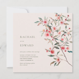 Eucalyptus groen & roze bloemen Bruiloft Kaart