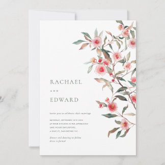 Eucalyptus groen & roze bloemen Bruiloft Kaart