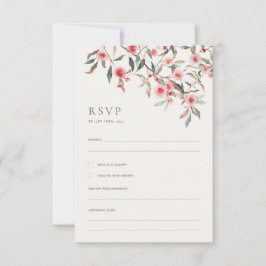Eucalyptus groen & roze bloemen bruiloft RSVP kaartje