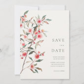 Eucalyptus groen & roze bloemen bruiloft save the date (Voorkant)