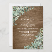 Eucalyptus Groen Rustiek Hout QR Code Huwelijk Kaart (Voorkant)