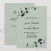 Eucalyptus Groen Salie QR Code Trouwreceptie Kaart (Voorkant / Achterkant)