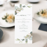 Eucalyptus groen sappig elegant modern menu<br><div class="desc">Eucalyptus Green Succulent Botanische Waterverf Lente Bruiloft Receptie Lunch,  Diner,  Brunch Menu op witte achtergrond - bevat mooie en elegante script typografie met moderne botanische bladeren en groen voor de speciale bruiloft dag viering.</div>