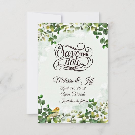 Eucalyptus groen save the date uitnodiging (Voorkant)