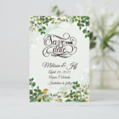Eucalyptus groen save the date uitnodiging (Staand voorkant)