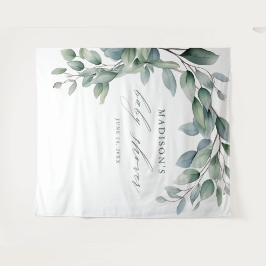 Eucalyptus groen script Baby shower achtergrond Wandkleed (Voorkant (horizontaal))