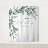 Eucalyptus groen script Baby shower achtergrond Wandkleed (Voorkant)