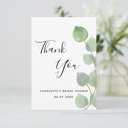 Eucalyptus groen script Bruidsmeisjesfeest Bedankkaart (Staand voorkant)