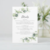 Eucalyptus groen script bruiloft details informatiekaartje (Staand voorkant)