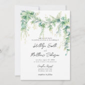 Eucalyptus groen script moderne tuin bruiloft kaart (Voorkant)