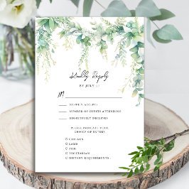 Eucalyptus groen script moderne tuin bruiloft RSVP kaartje