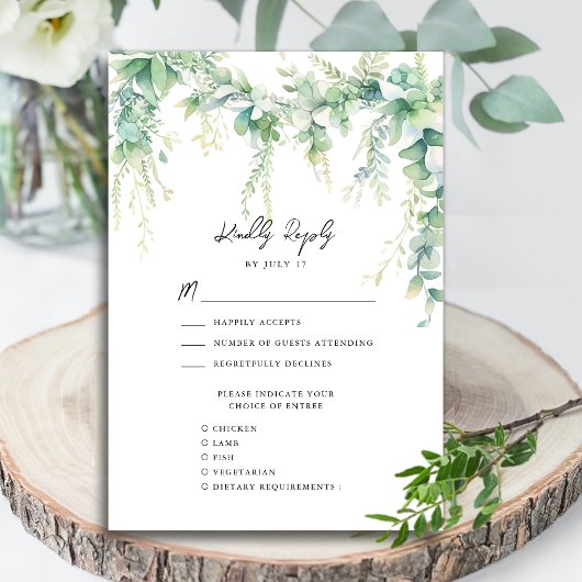 Eucalyptus groen script moderne tuin bruiloft RSVP kaartje