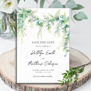 Eucalyptus groen script moderne tuin bruiloft save the date