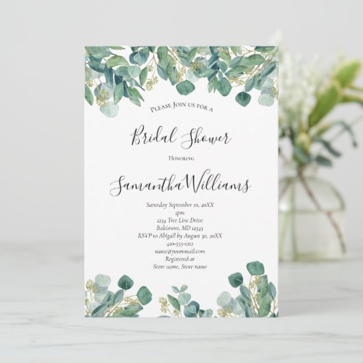 Eucalyptus groen script trendy Vrijgezellenfeest Kaart (Staand voorkant)