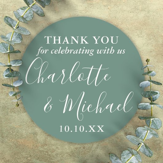 Eucalyptus Groen Signature Trouw Geschenk Bedankt Ronde Sticker