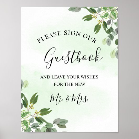 Eucalyptus groen succulente trouw gastboek poster (Voorkant)