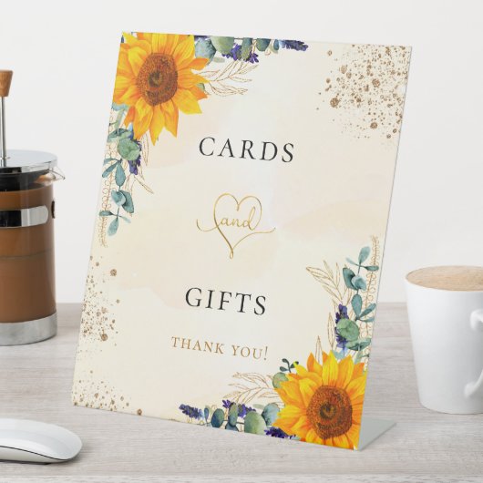 Eucalyptus groen sunflowers kaarten cadeaus reclamebord met voetstuk (Insitu)