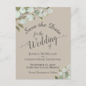 Eucalyptus & Groen Taupe Bruiloft Bewaar de datum Aankondigingskaart (Voorkant)