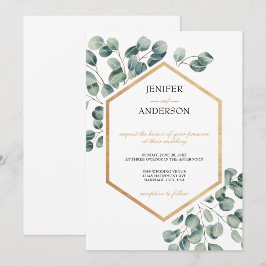 Eucalyptus groen thema bruiloft kaart (Voorkant / Achterkant)
