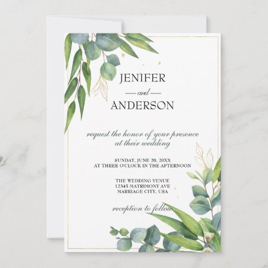 Eucalyptus groen thema bruiloft kaart (Voorkant)
