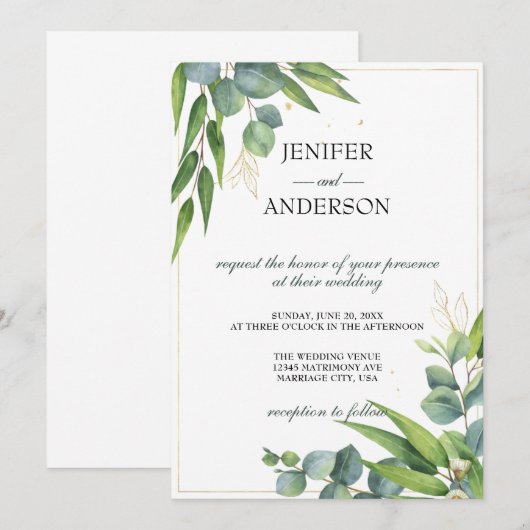 Eucalyptus groen thema bruiloft kaart (Voorkant / Achterkant)