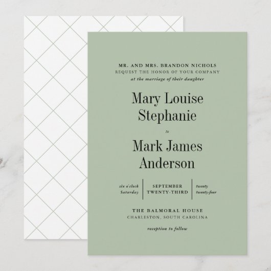 Eucalyptus groen verfijnde typografie bruiloft kaart (Voorkant / Achterkant)