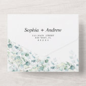 Eucalyptus groen verlaat bruiloft all in one uitnodiging (Achterkant)