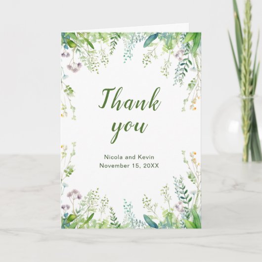 Eucalyptus groen verlaat bruiloft bedankkaart (Voorkant)