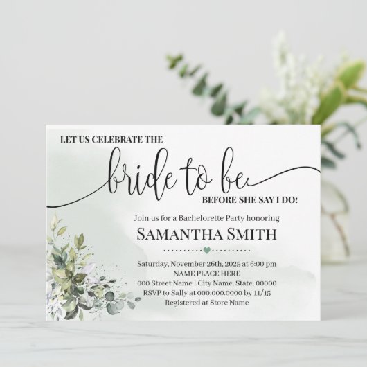 Eucalyptus groen vieren bruid om te douchen kaart (Staand voorkant)