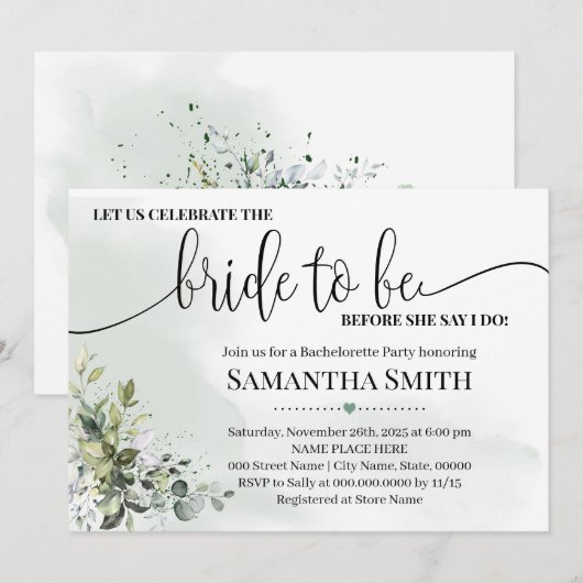 Eucalyptus groen vieren bruid om te douchen kaart (Voorkant / Achterkant)