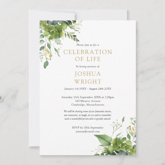 Eucalyptus groen viering van het leven begrafenis kaart (Voorkant)