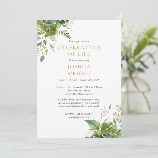 Eucalyptus groen viering van het leven begrafenis kaart (Staand voorkant)