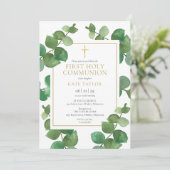 Eucalyptus groen voor de eerste heilige communie kaart (Staand voorkant)
